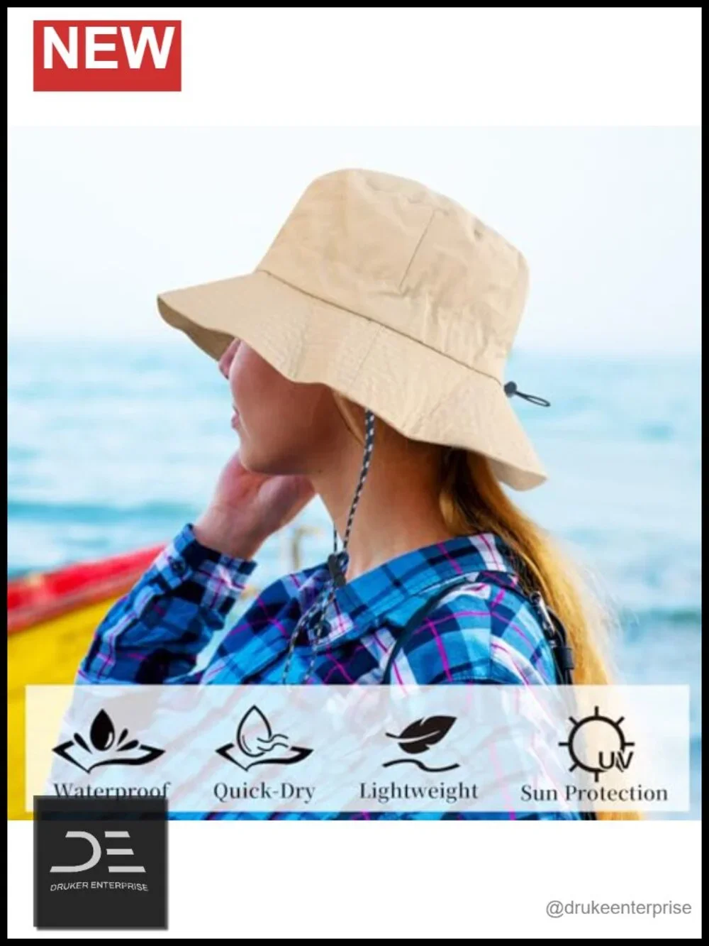 Packable Quick Dry Sun Bucket Hat with Detachable Chin Strap